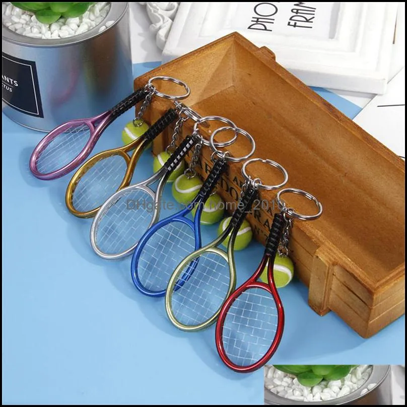 key ring exquisite tennis racket with ball keychain lightweight sport keychain funny cute keyring for children wq654