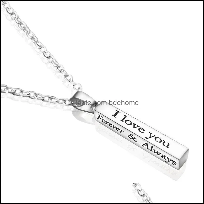 i love you stainless steel wishing column pendant necklace black pillar necklace couple accessories women men necklaces bdehome