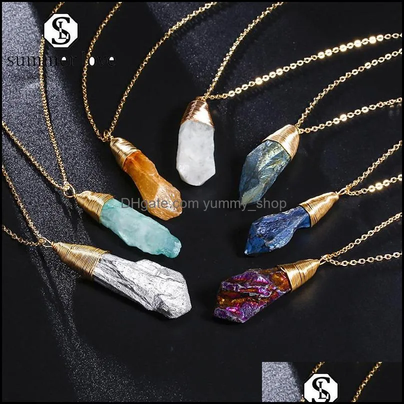  arrival natural stone pendant necklace for women gold chain charm qua6rtz pendant necklace colorful chakra party jewelry giftsy