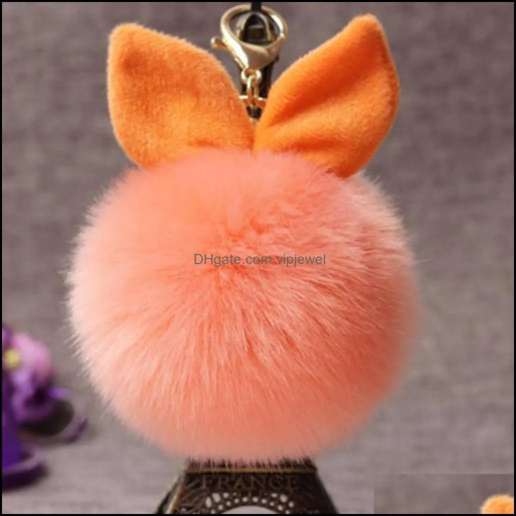 women fuzzy bunny ear keychain fashion faux rabbit fur keyfobs hoder charms bag keyring fluffy pompom key rings car pendant d316q