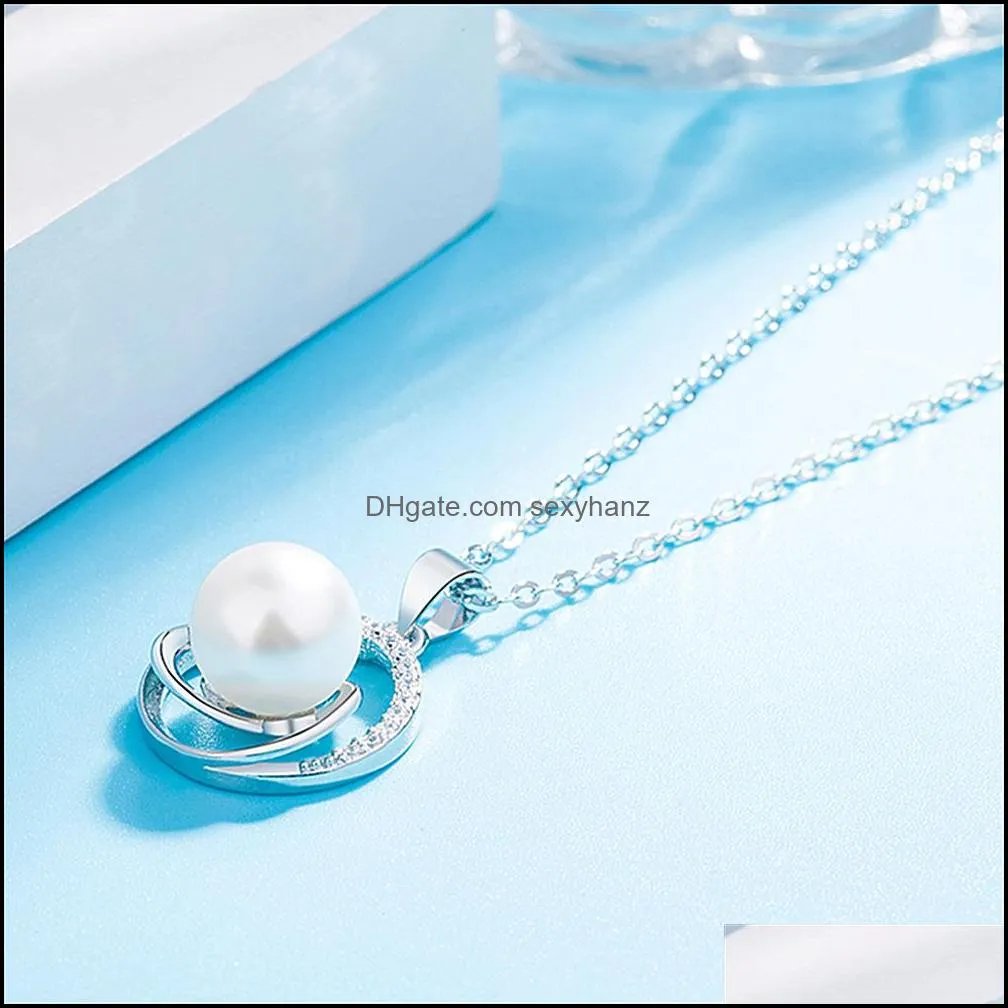 elegant pearl necklace for women ladies fashion crystal round pendent necklace choker jewelry