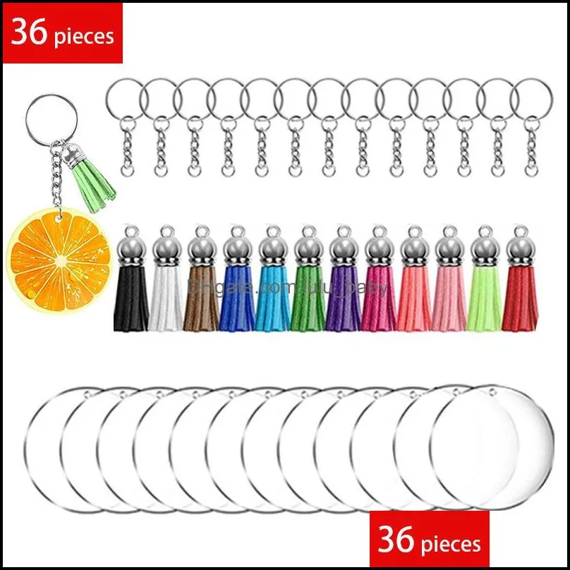 acrylic keychain blanks colorful tassels pendant clear circle disc keychains with hole diy crafts creative key rings gift w51f