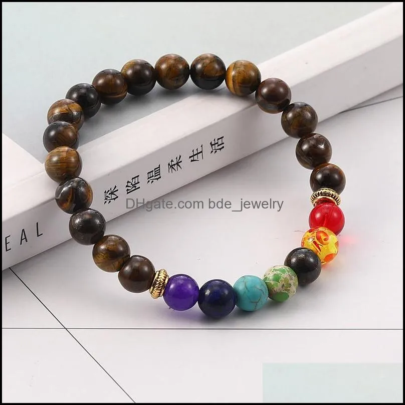 2020 7 chakra beads charm bracelet for men women 8mm tiger eye natural stone yoga healing essential oil diffuser handmade bracelet