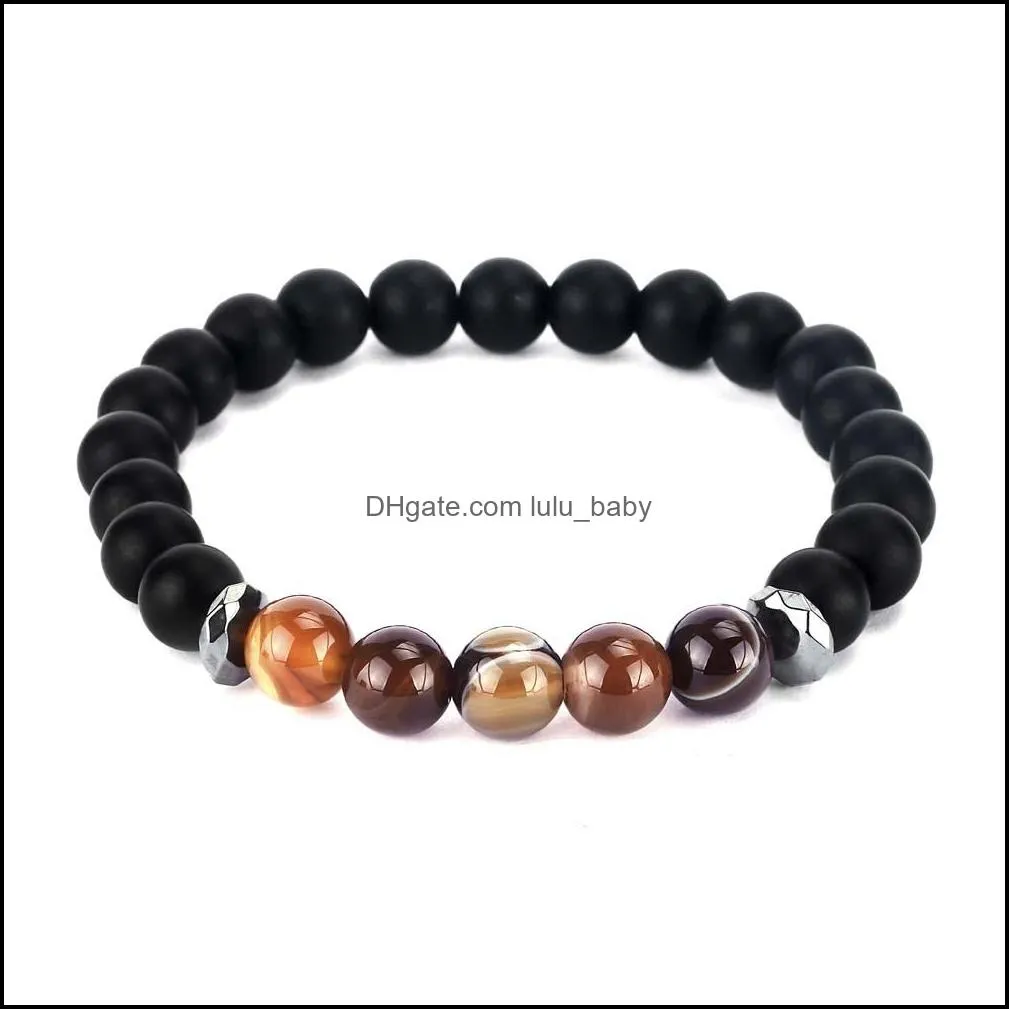 fashion 2 pcs 6/8 mm dull polished black stone beads bracelet matt black onxy bead steel bead bracelets set for women prayer beads