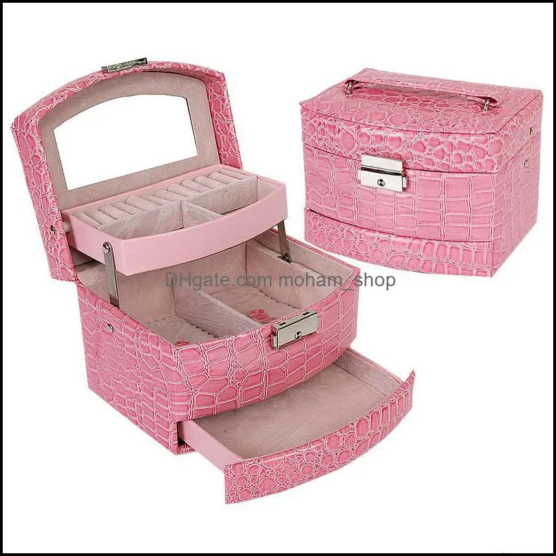 jewelry organizer box leather jewelry case 3 layers jewelry boxes with mirror for necklaces rings earring bracelets watches brooches