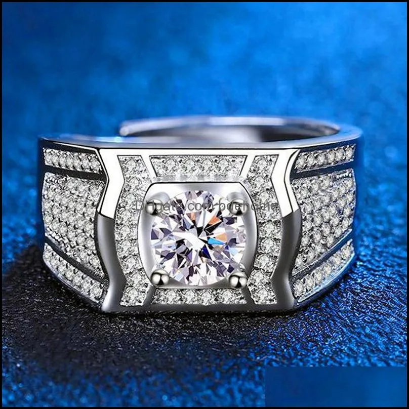 full diamond domineering silverplated imitation moissanite imitation diamond two carats light luxury abide by mens diamond ring bdehome