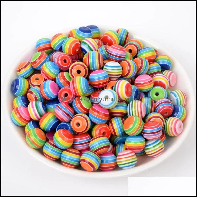 50pcs 8mm resin beads round rainbow stripe loose spacer beads for jewelry making diy bracelet necklace accessories 20220301 t2