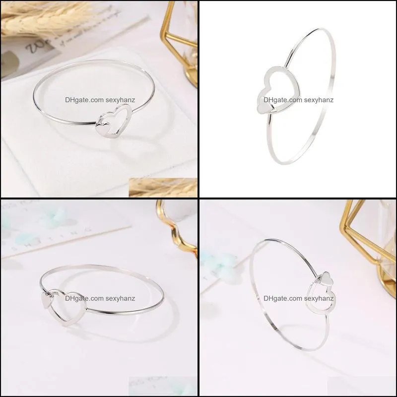 pretty heart bracelet bangle fashion jewelry for women feminina love heart bangles silver open heart bracelet