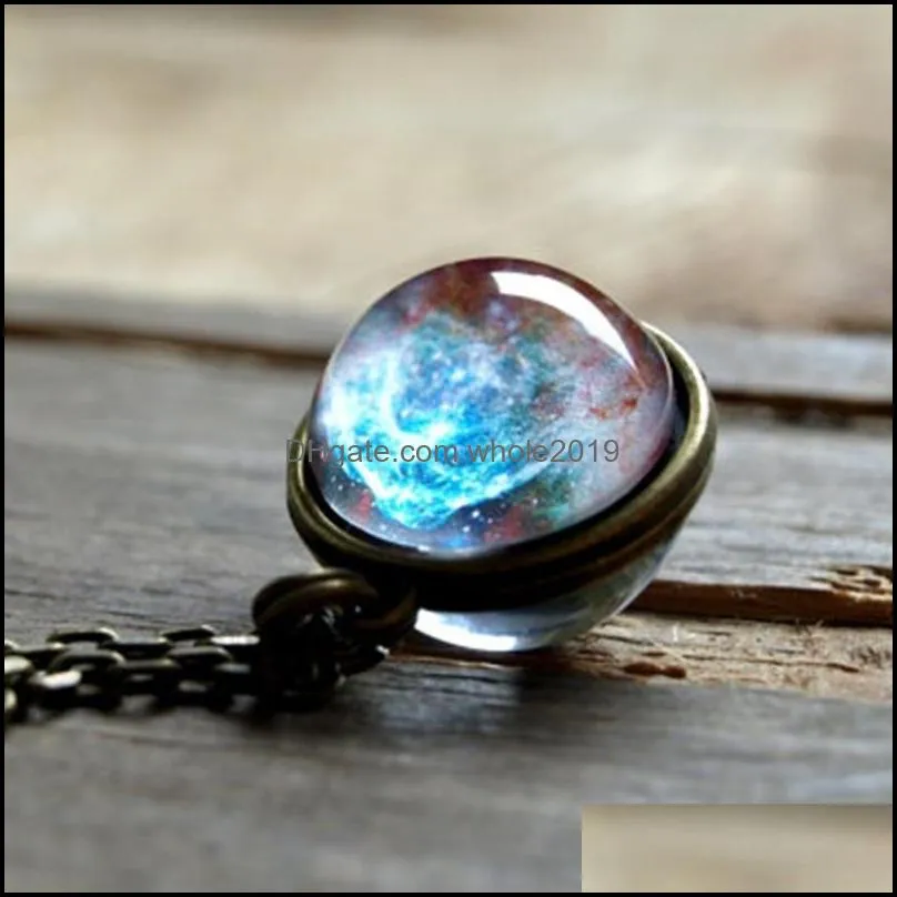 prettyuniverse necklaces for women vintage solar system galaxy planet double sided glass necklace ball pendant necklace