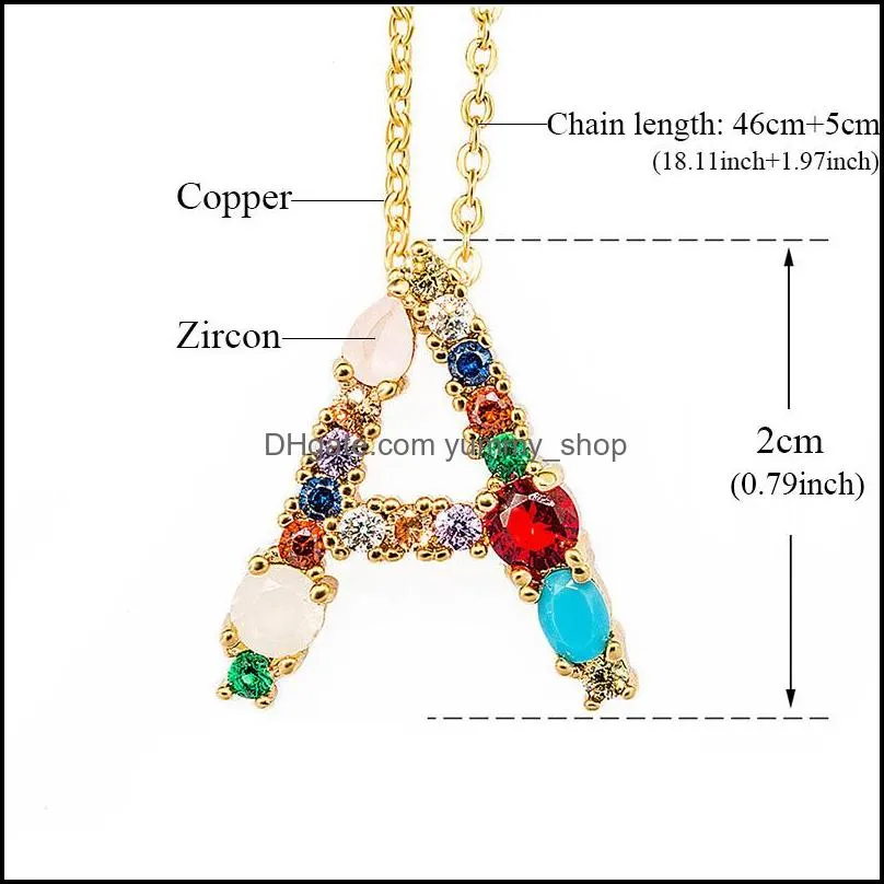  arrival colorful 26 initial letter pendant necklace for women lover multicolored rhinestoneplated gold necklace party jewelry