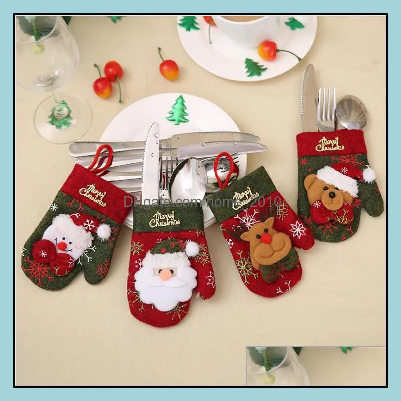 christmas gloves cutlery holder xmas mini red santa clauscutlery bag party decor cute gift hat tableware holders wq12wll