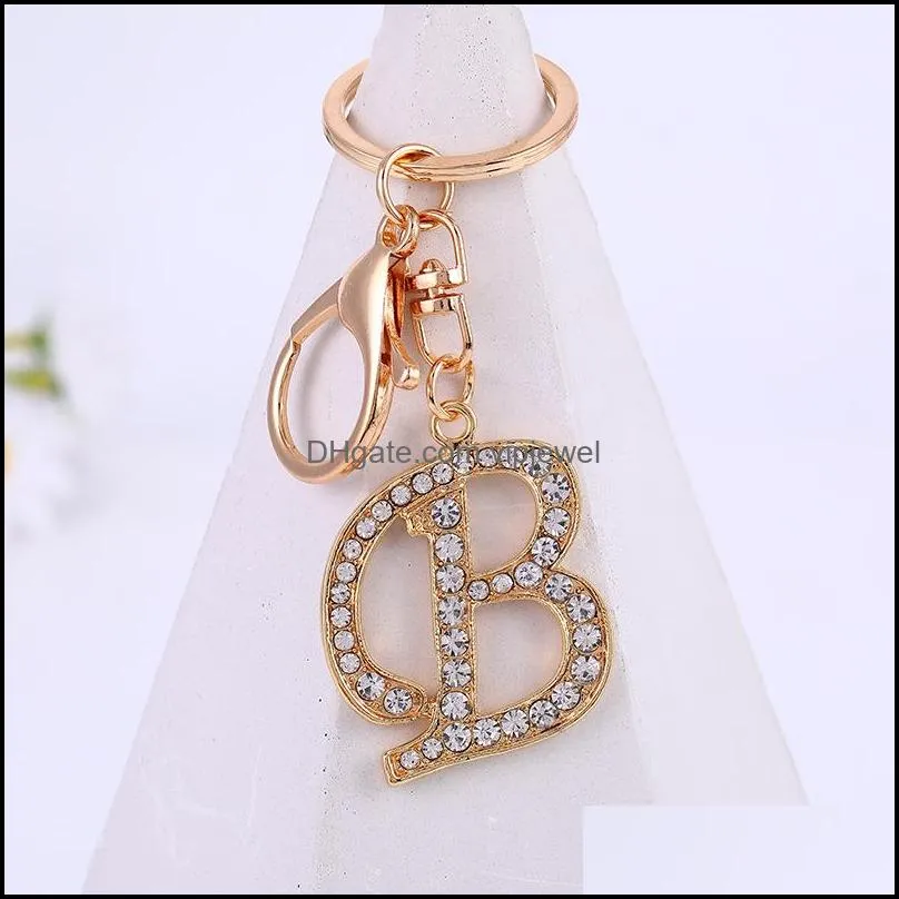 26 alphabet keychains fashion letter keyfob jewelry for women girls simple bling crystal keyring phone bag accessories p313fa