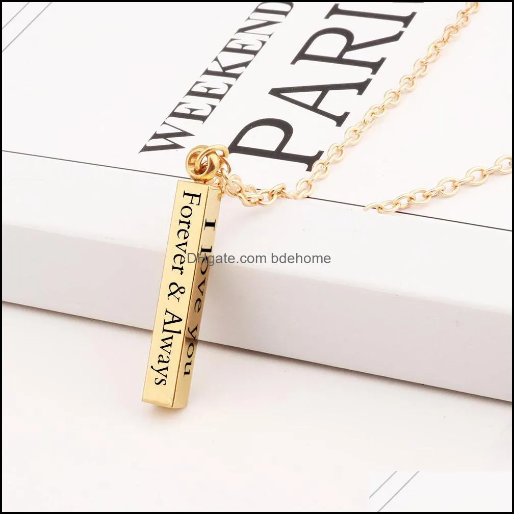 i love you stainless steel wishing column pendant necklace black pillar necklace couple accessories women men necklaces bdehome