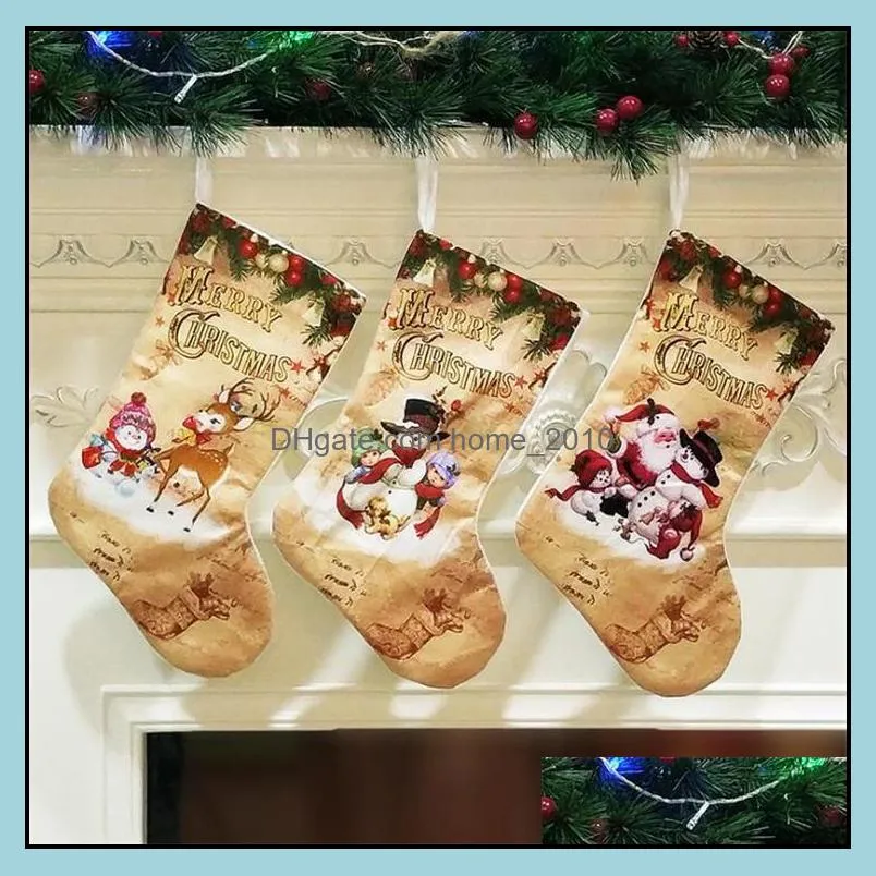 creative christmas stockings socks santa claus snowman elck christmas tree ornaments home party decoration children candy bags gifts