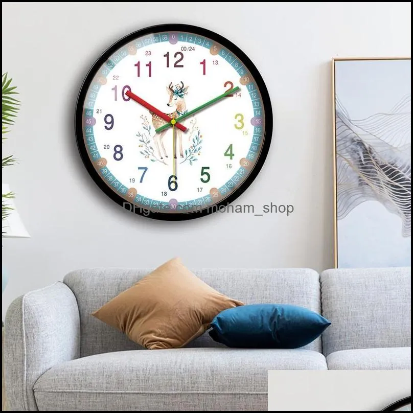 creative nordic design wall clock cartoon digital art learn silent horloge murale moderne home decoration clocks