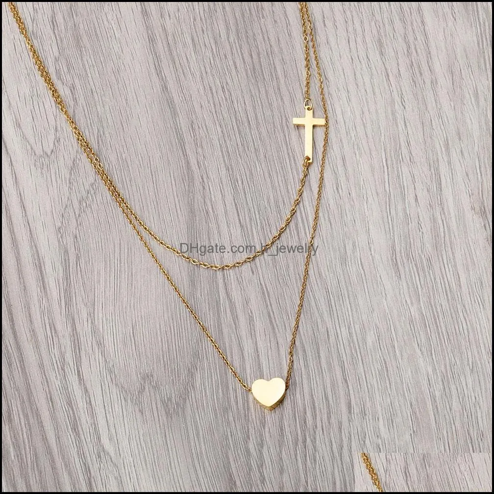  arrival stainless steel cross heart pendant necklace for women gold silver chain fashion multilayer chain necklace party jewelry