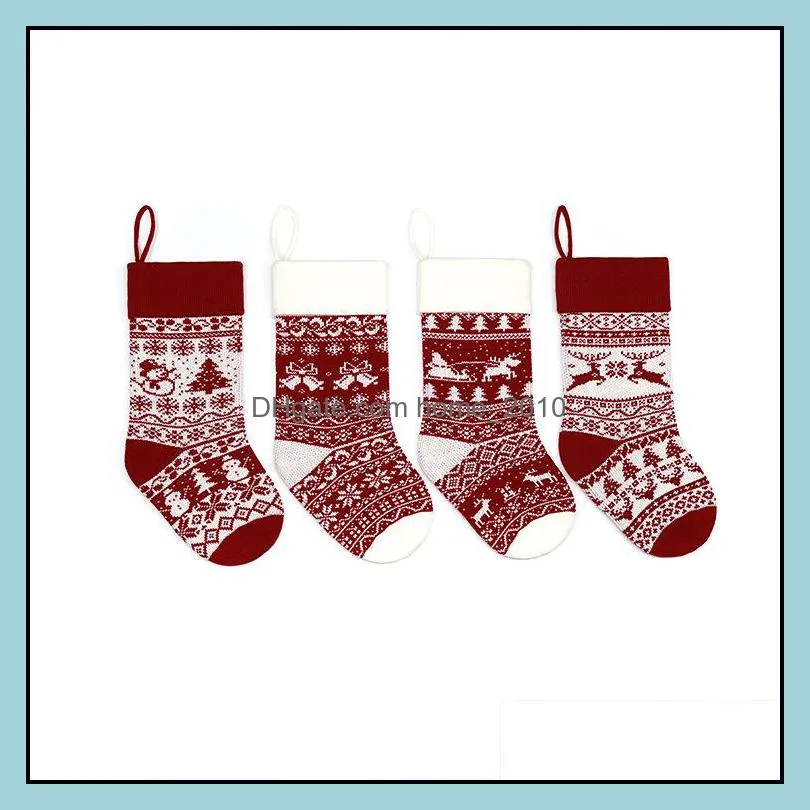 christmas acrylic knitted socks red green white gray knitting stocking xmas tree hanging gift sock party candy stockings wy1425