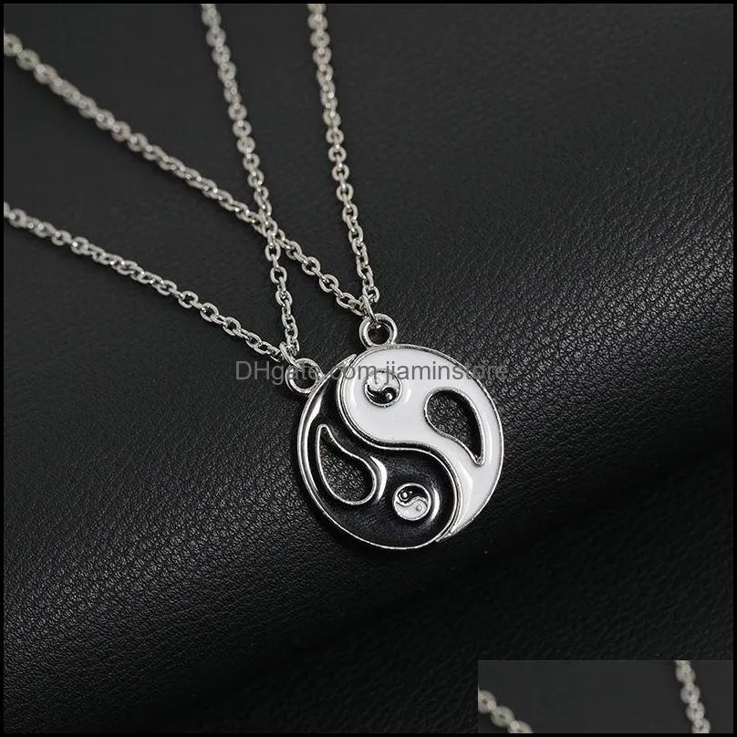 tai chi couple necklaces for women men friend yin yang paired pendants charms braided chain couple bracelet necklace 1 set