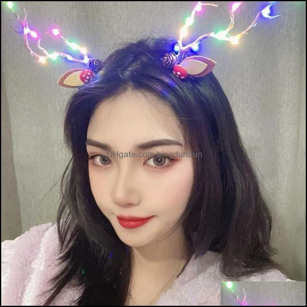 colorful led light christmas elk horn hair pin clips luminous antler deer hairpin girls xmas gift hairband 3d reindeer party favor