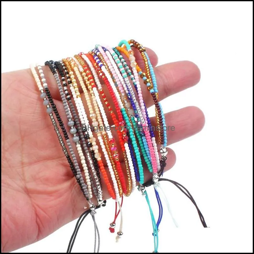 handmade adjustable multilayer small colorful beads rope cord bracelet jewelry for woven gift 1815 t2