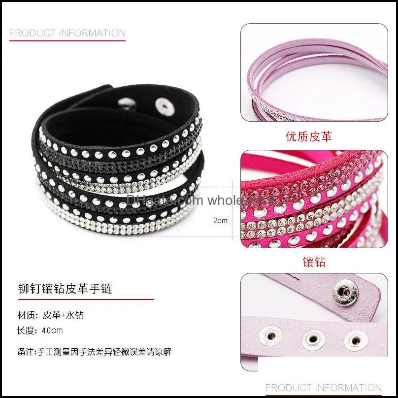  trendy multilayer wrap bracelets pu leather charm bangles rhinestone crystal bracelets for women girls pulse jewelry party gift