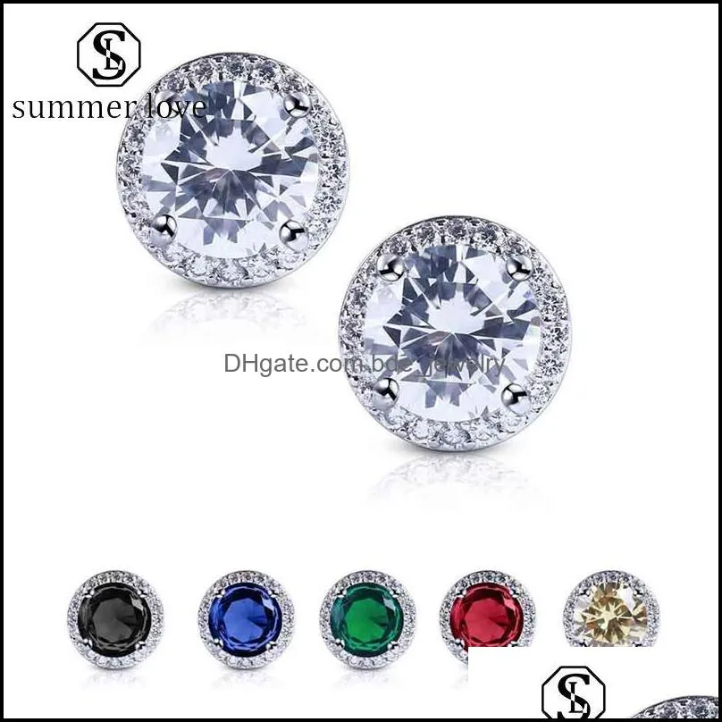 classic 3a cubic zirconia round transparent stud earring for women girls white rhinestone multicolor fashion wedding jewelry gifty