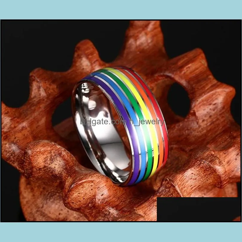 stainless steel rainbow ring for women men colorful cross stripe gay rings as valentines day fashion jewelry giftz