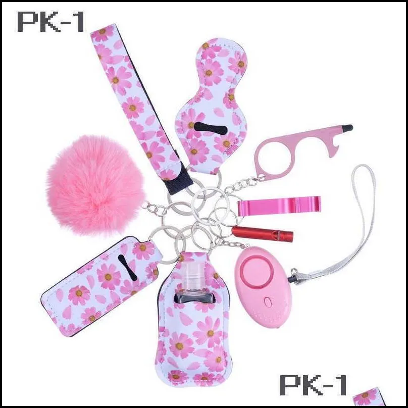 self defense keychain set for women 2022 factory multi colors alarm pompom wristlet suit