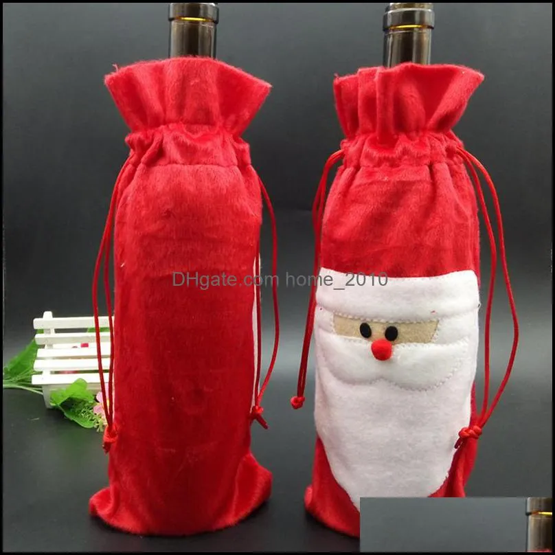 christmas red wine bottle covers bag linen holiday santa claus champagne bottles cover decorations for home wll446