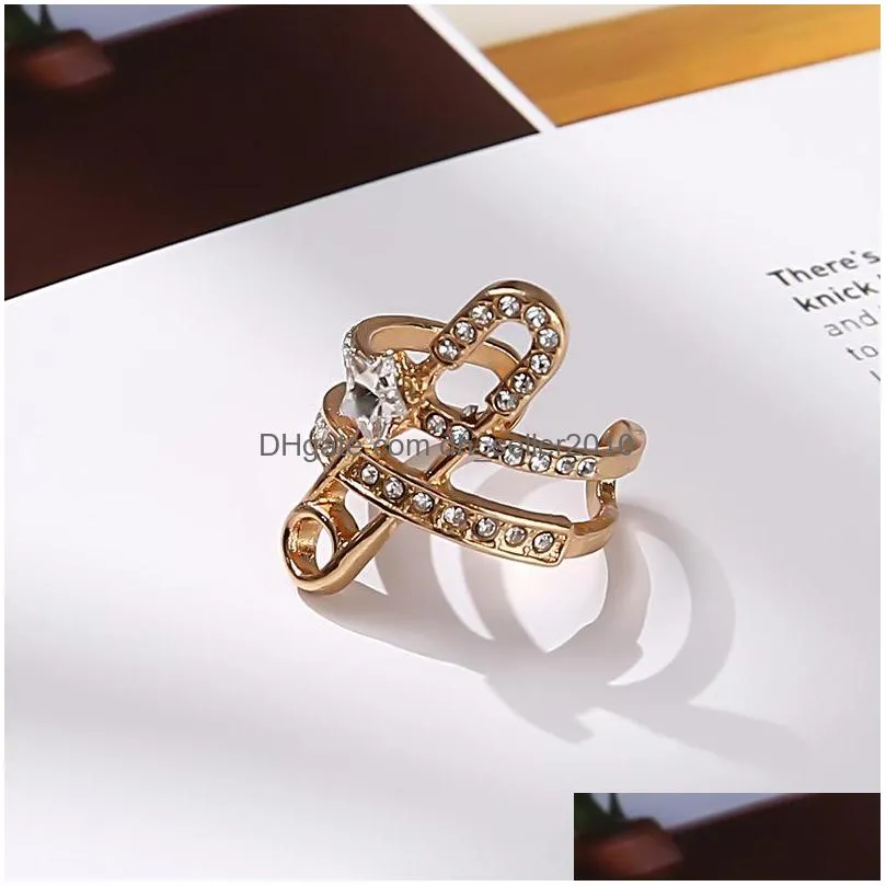 fashion jewelry star rhinestone clip ring opening adjustable rings