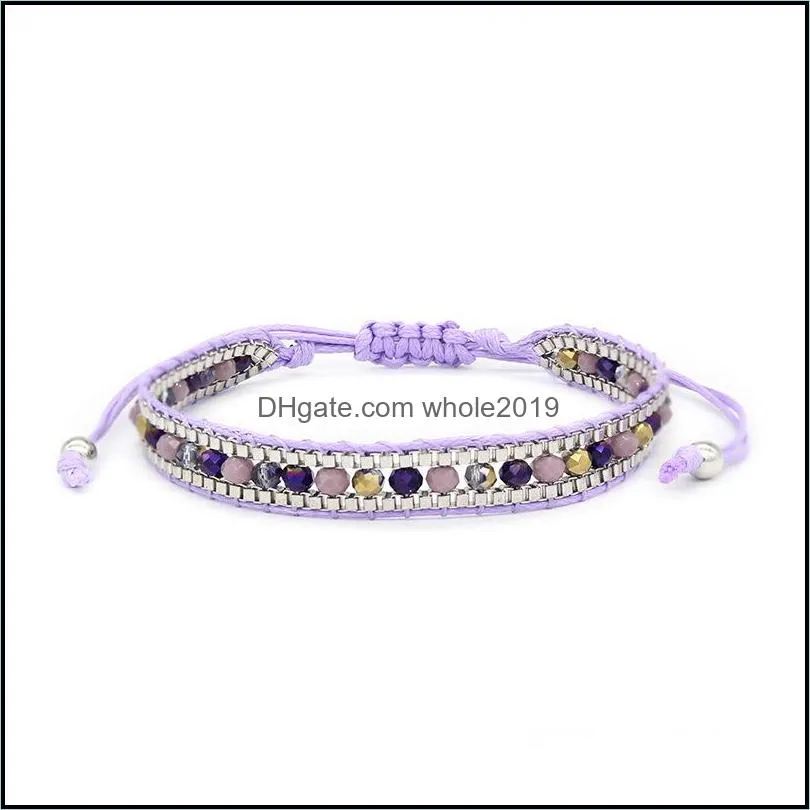 boho hand woven crystal single layer womens white beaded friendship bracelet