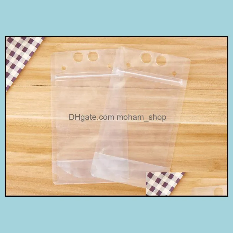 clear drink pouches bags frosted zipper standup plastic drinking bag with straw with holder reclosable heatproof sn2558