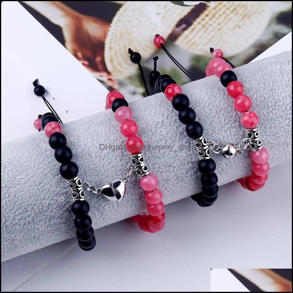 2022 fashion 2pcs/set natural stone beads yoga strand bracelet for lovers distance magnet couple bracelets healing friendship jewelry