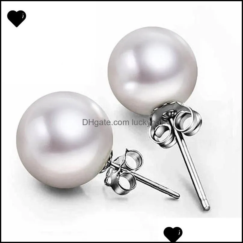 jewelry 6mm/8mm/10mm pearl earring stud 925 sterling silver earrings for wedding party beige color 61 n2