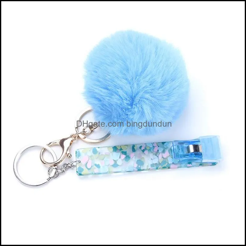 fluffy fur pompom keychain acrylic debit bank card grabber for long nail and contact atm cards clip keychains paa10367