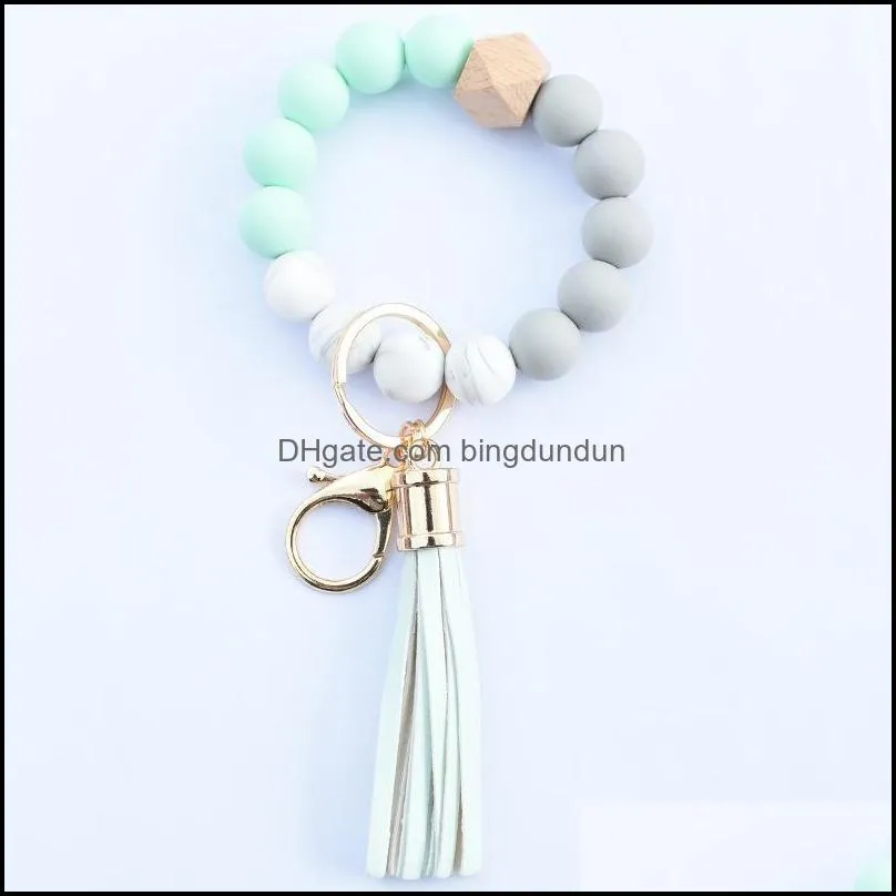 silicone beaded bangle keychain with tassel for women party favor wristlet key ring bracelet paa10248