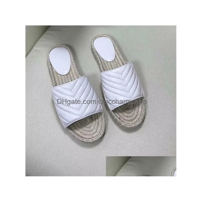 women leather espadrille sandal slide designer sandal high quality real leather cord platform double hardware outdoor beach slides with box