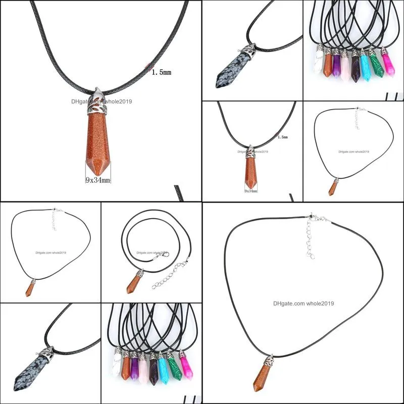 pretty stone necklace vintage natural necklace for women crystal quartz gem stone cord statement pendant leather necklaces