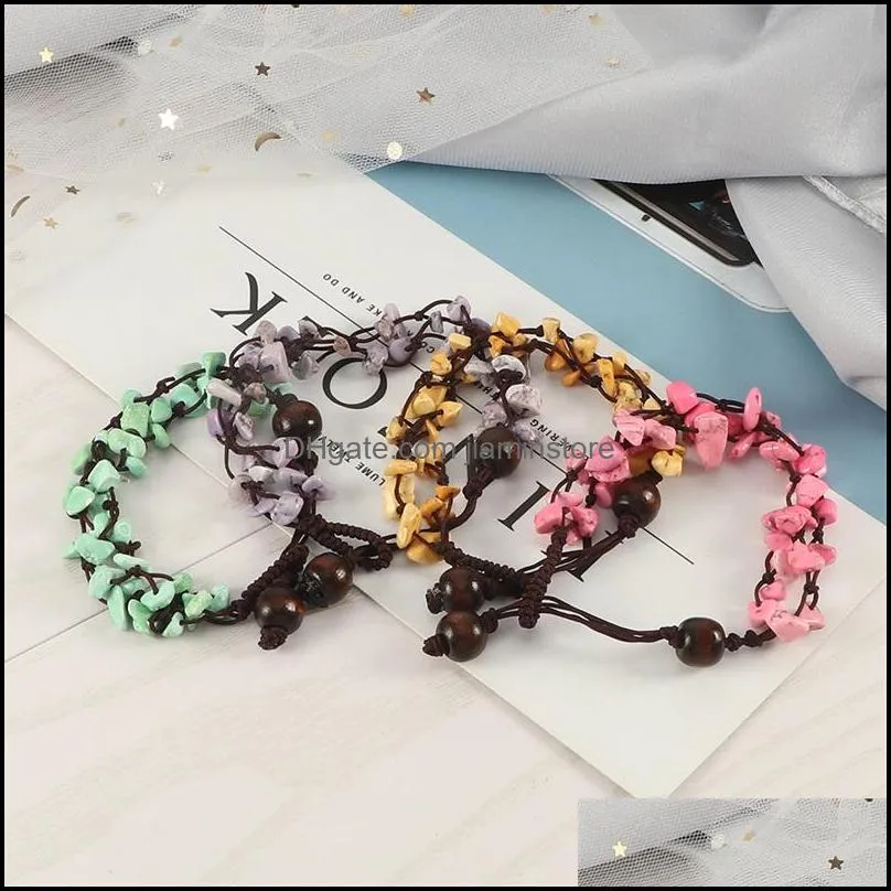natural stone beads bracelets handmade gravel strand bracelet women turquoises reiki healing bangles anklets jewelry adjustable c3