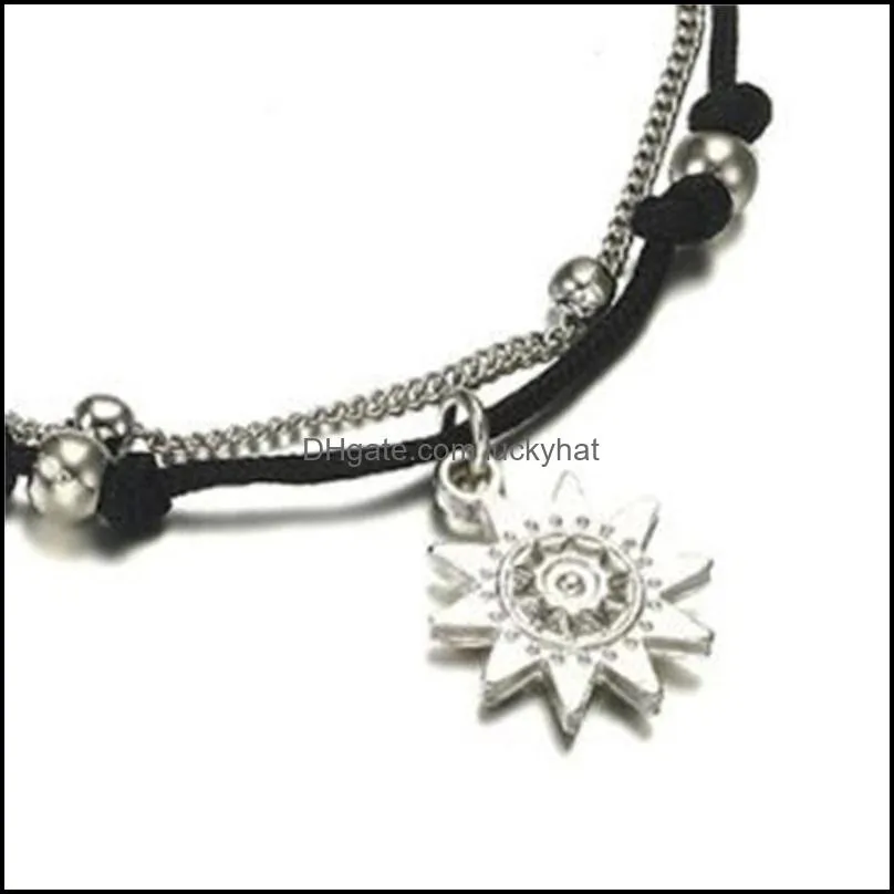 fashion bohemia sun pendant beads anklet bracelet women double layer rope anklet in the summer barefoot anklet beach jewelry gifts 1870