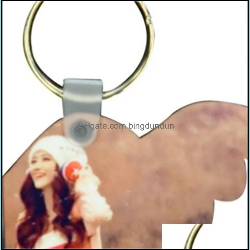 metal key buckle sublimation blank cute diy pattern chain mdf love heart wing shape knapsack ring gift paa11240