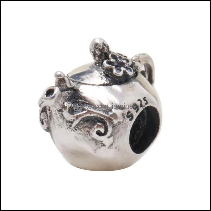 tea pot alloy charm loose bead for pan european style bracelet snake chain or necklace fashion jewelry 92c3