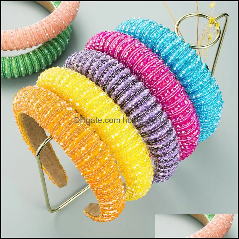 rainbow flower crystal beaded headband for women party head bezel hair hoop rhinestone pearl headbands hairaccessories wq153 hb wll15