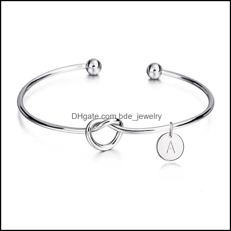 26 letter rose gold silver gold color knot heart bracelet bangle zinc alloy round pendant chain link bracelets for women girls