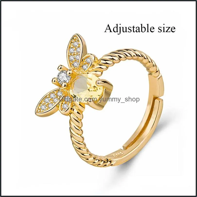 fashion cubic zirconia bee earrings pendant necklace bracelet for women gold ring crystal elegant bridesmaid wedding party jewelry