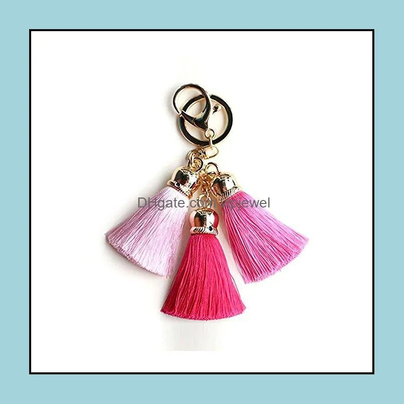 wholesale women fashion keychain lovely mix color three tassel pendants key chains jewelry phone bag accessory 9 styles b778q