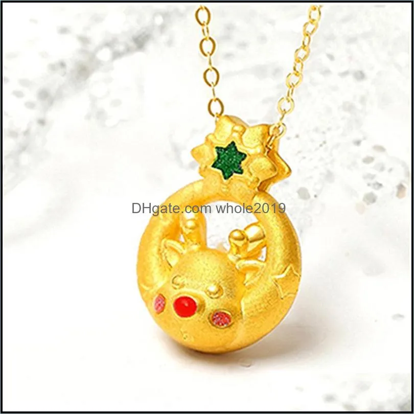 18k yellow sand gold pendant necklace for women fine jewelry gift love pendant chain gold necklace christmas day elk necklaces