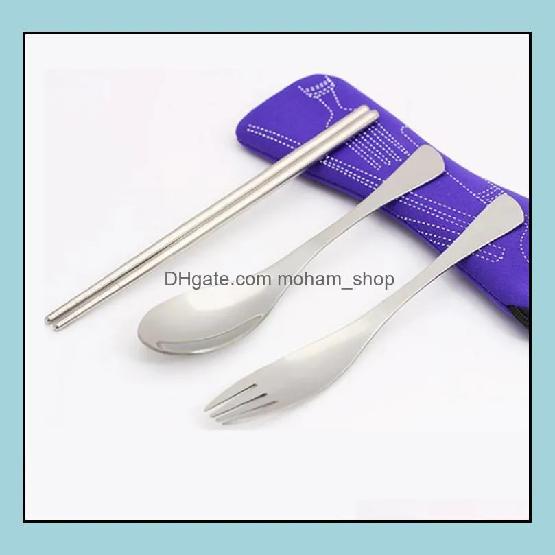 wholesale dinnerware set stainless steel fork cutlery reusable outdoor camping portable bag picnic tableware sn1641