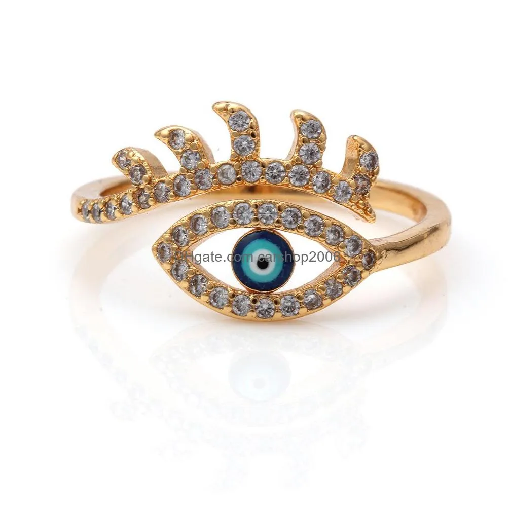 fashion jewelry evil eye ring rhinstone blue eyes adjustable rings