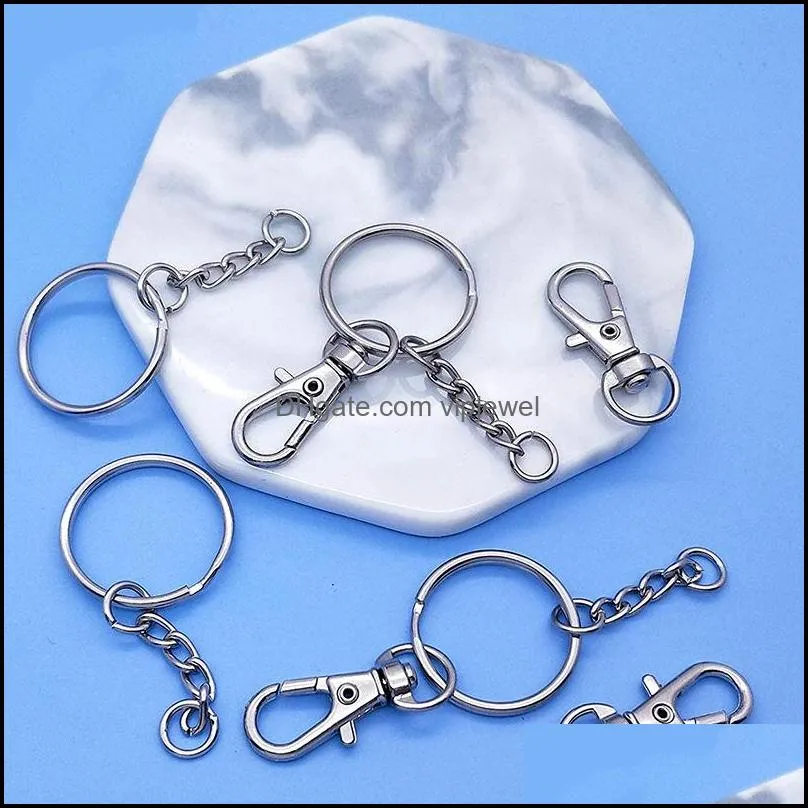 300piece silver swivel snap hooks o key rings with open jump ring metal lobster clasp buckle keychain for craft diy accessory